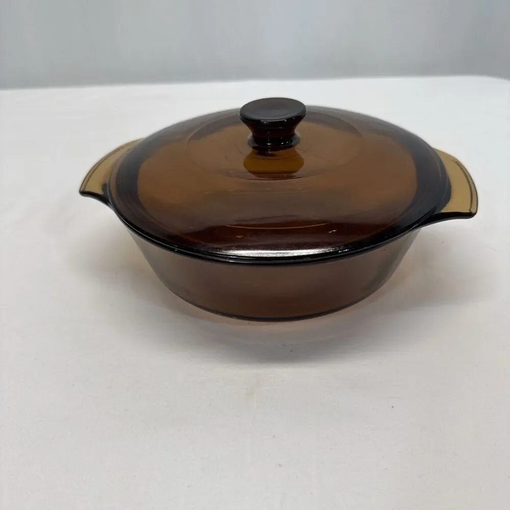 1 Quart Anchor Hocking Fire King Amber Glass Casserole Dish WITH LID No 436 VTG